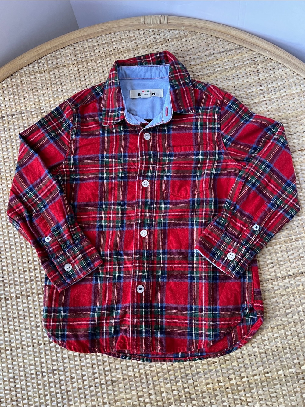 Mini Boden Kid Cosy Cotton Check Shirt Red Plaid green blue Gorpcore Long sl 4-5